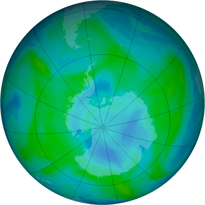 Antarctic ozone map for 09 January 1999
